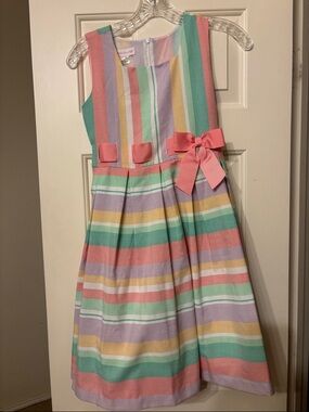 Girls' Pastel Stripe Bow-Accent Formal Dress - Pink & Mint